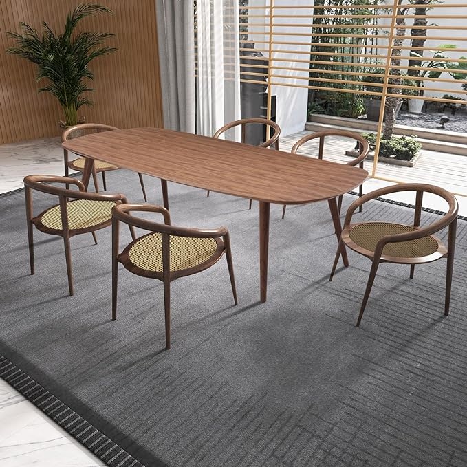 70.9" Oval Wood Dining Table, Mid Century Modern Kitchen Rectangular Wood Table