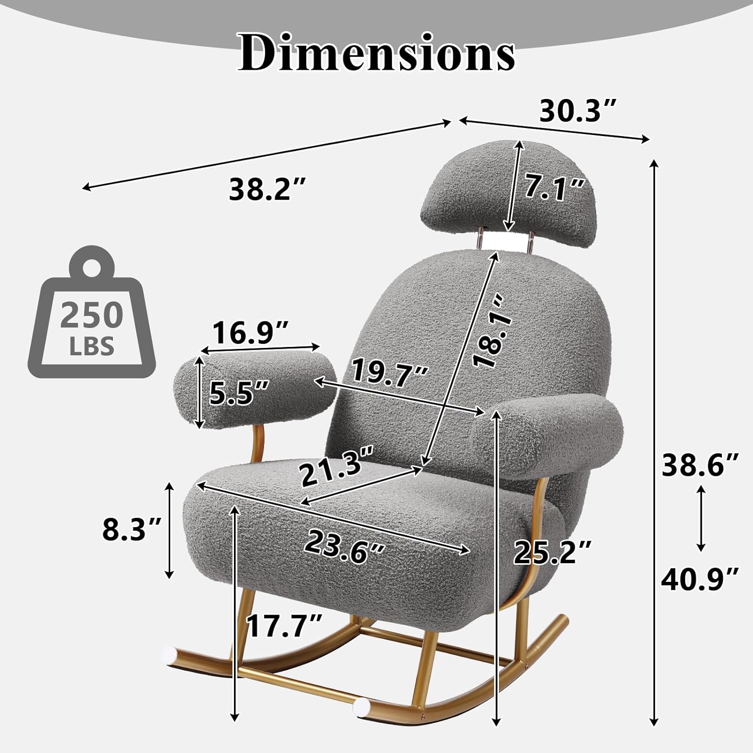 Nursery Rocking Chair, Modern Sherpa Upholstered Fabric Glider Rocker, Rocking Chair for Nursery, Comfy Armchair with High Backrest, Leisure Sofa Chair for Living Room Bedroom (Grey)