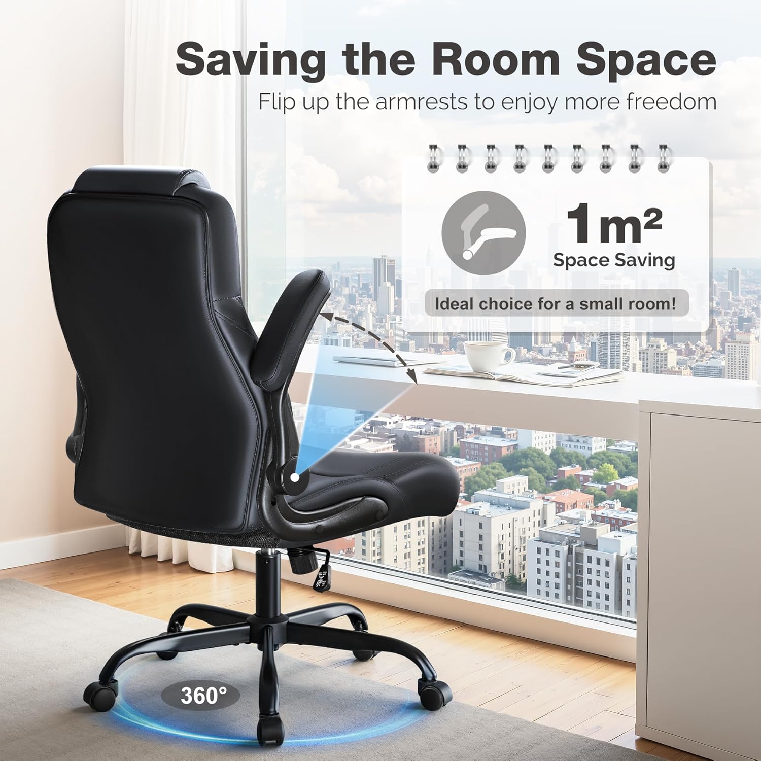 Big and Tall Office Chair 500lbs, Heavy Duty Office Chairs, Ergonomic High Back Desk Chair, Adjustable Flip Up Armrest Executive Chair Made of PU Leather, Computer Chair for Gaming Desk