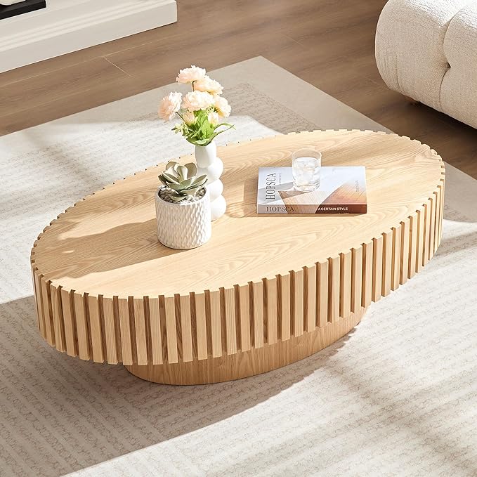 43.31'' Round Coffee Table for Living Room, Modern Handcraft Drum Coffee Table