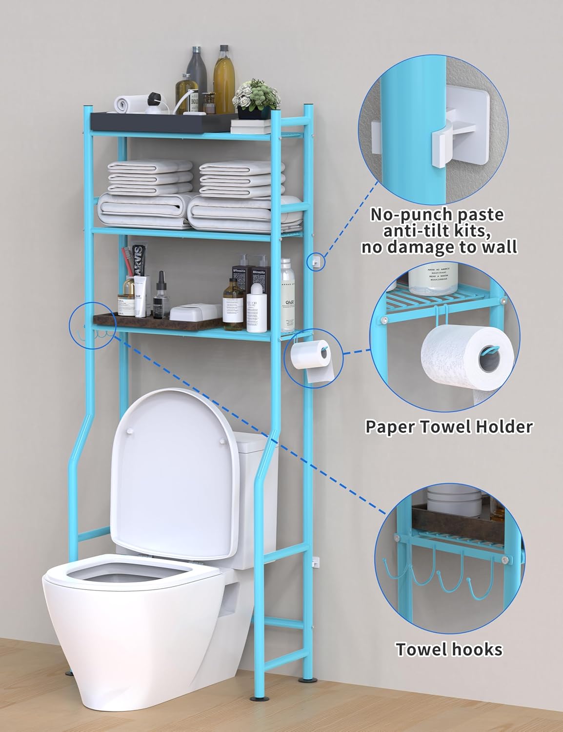 Over Toilet Storage Shelf, 3-Tier Freestanding Over The Toilet Storage