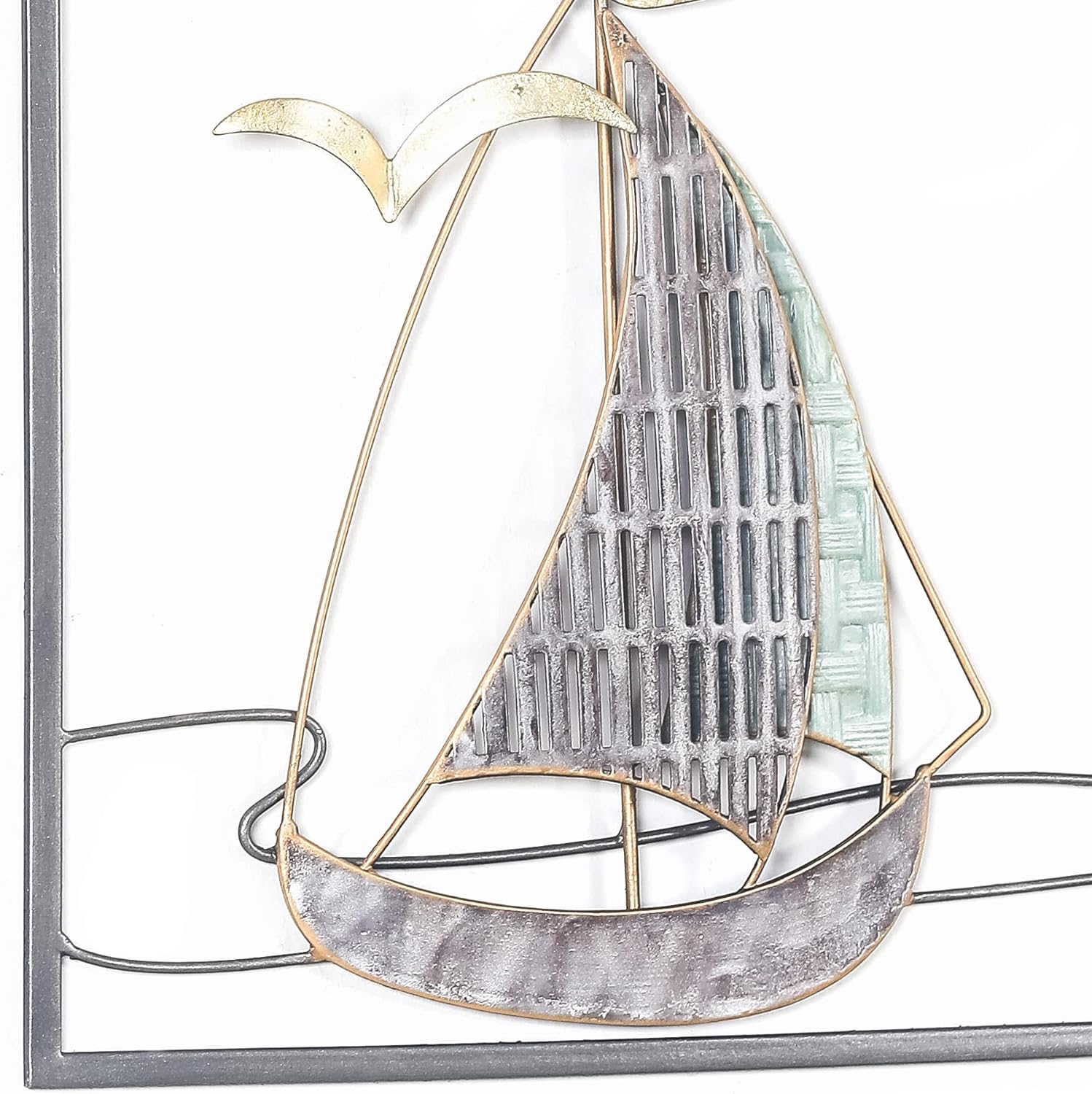 3D Metal Sailboat Wall Art Set of 3, Handmade Antique Finishing 24 inch Metal Wall Sculptures