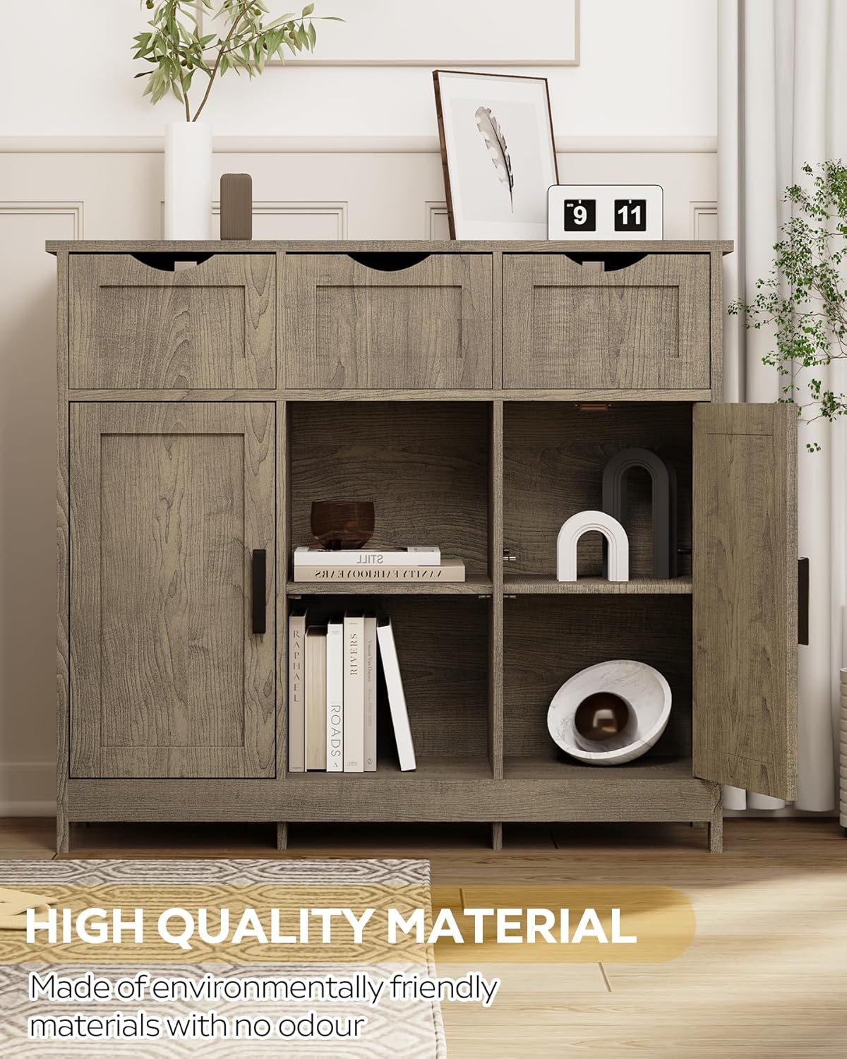 Wooden Floor Cabinet, with Drawers and Shelves Storage Cabinets, Accent Cabinet
