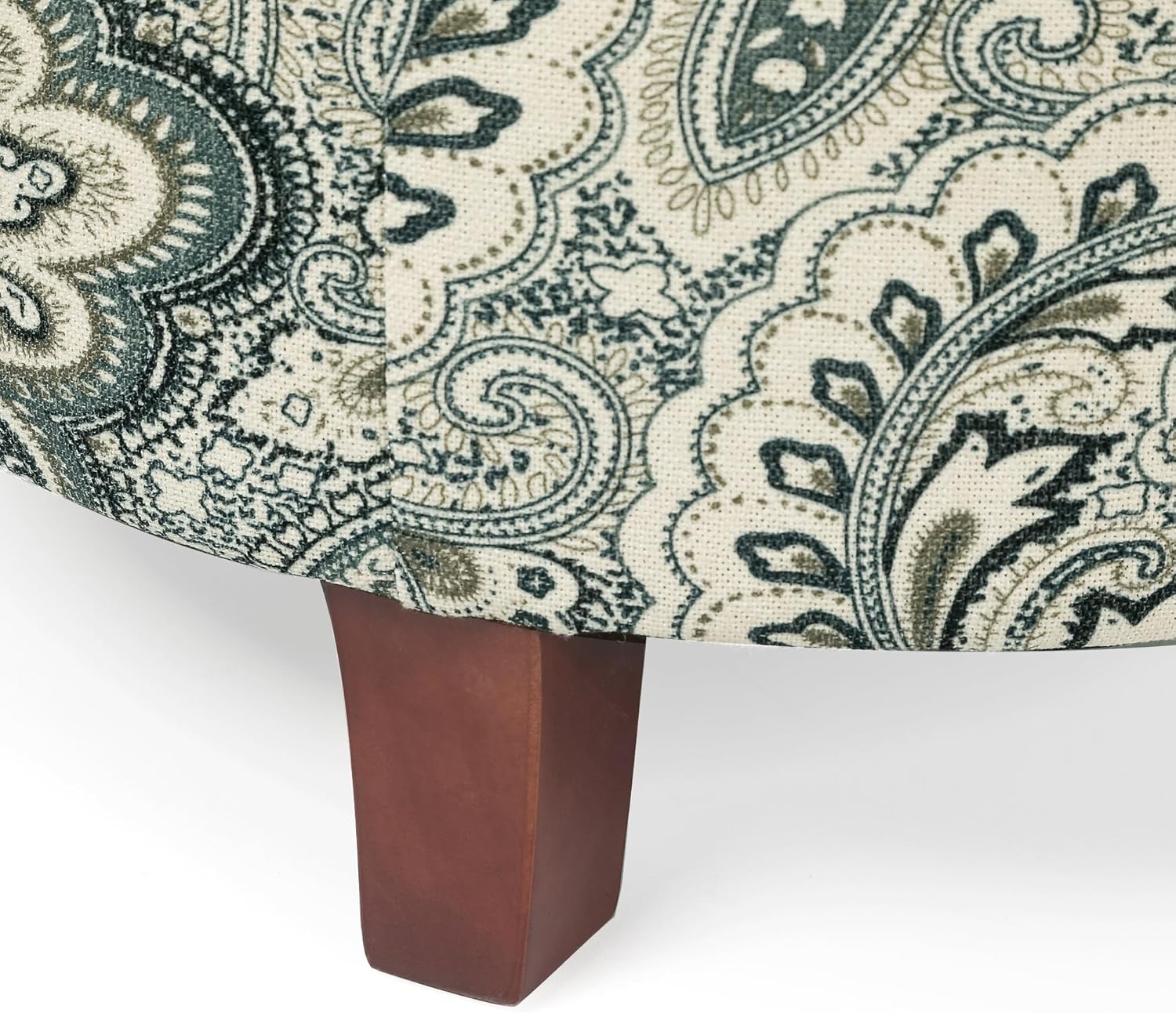 20’’ Tufted Round Ottoman with Storage - Storage Ottoman with Lid- Blue and Green Boho Paisley Fabric Upholstered Footstool