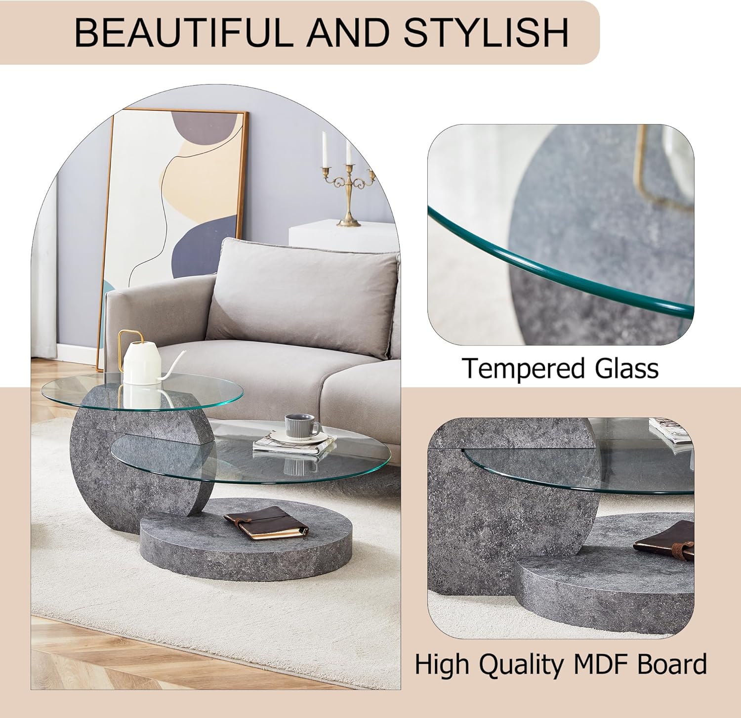 Glass Coffee Tables Round Coffee Tables for Living Room Modern 3 Tier