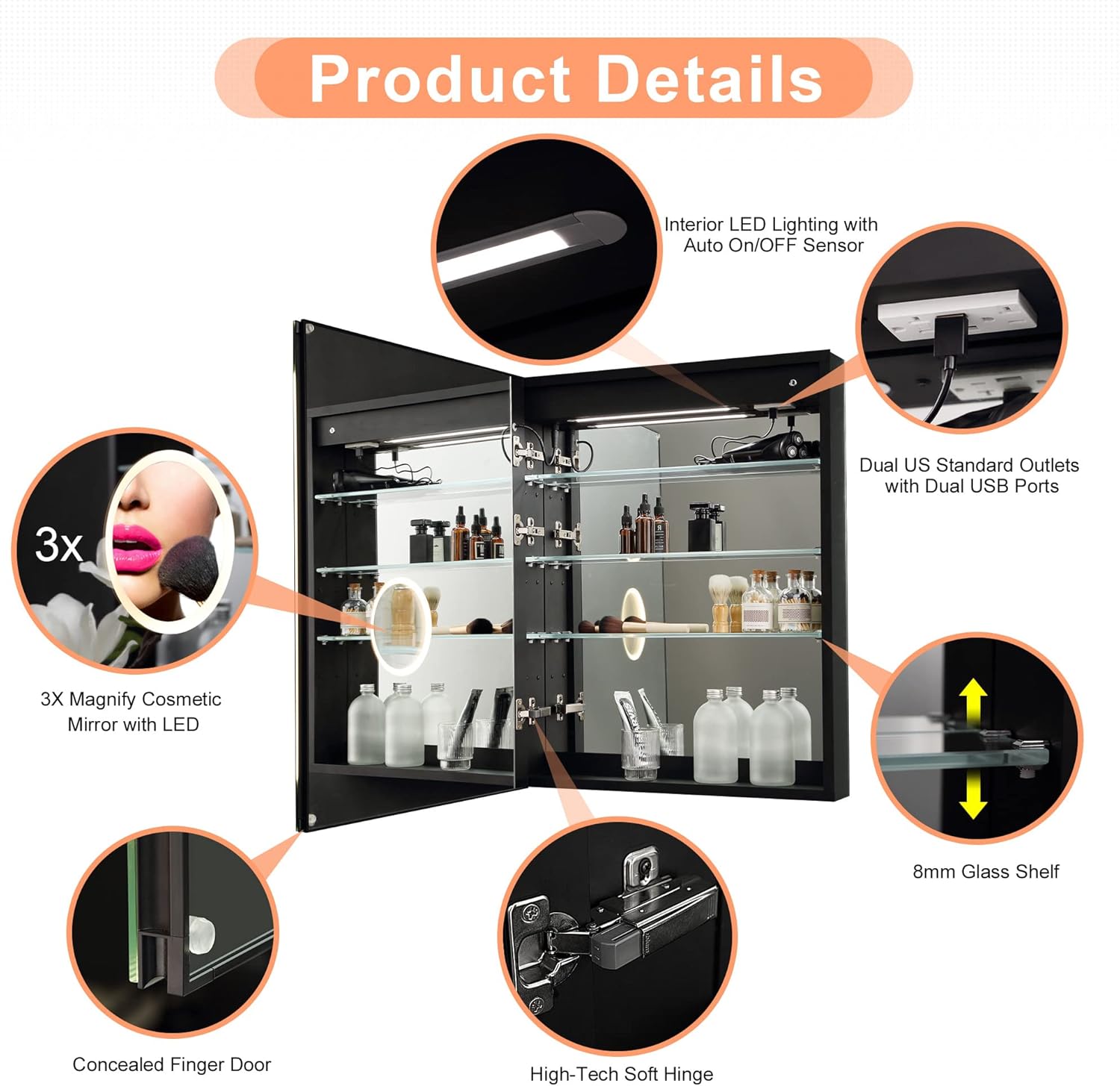 LED Mirror Medicine Cabinet with Lights,24x30 Lighted Bathroom Cabinet with Mirror