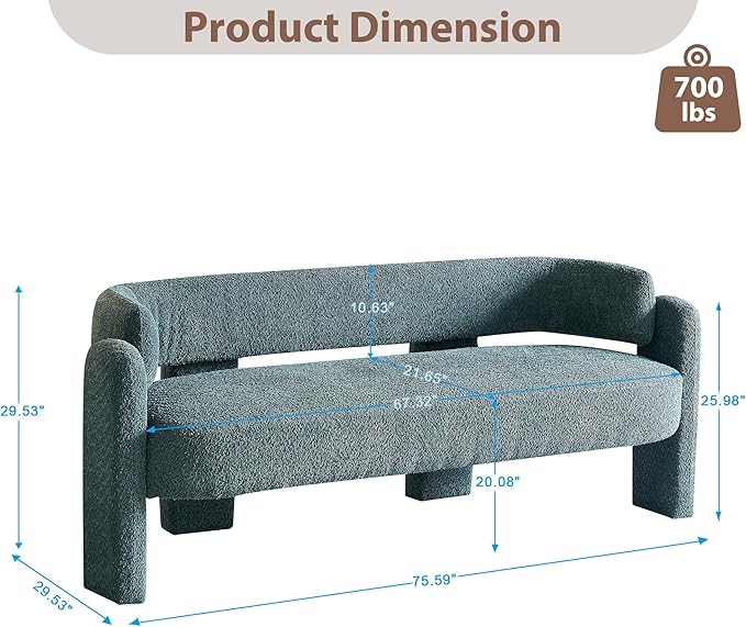 Modern 3 Seat Curved Sofa, Upholstered Boucle Accent Sofa