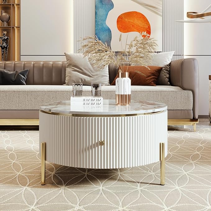 31.5" Round Coffee Table with Storage, Modern Round Coffee Table