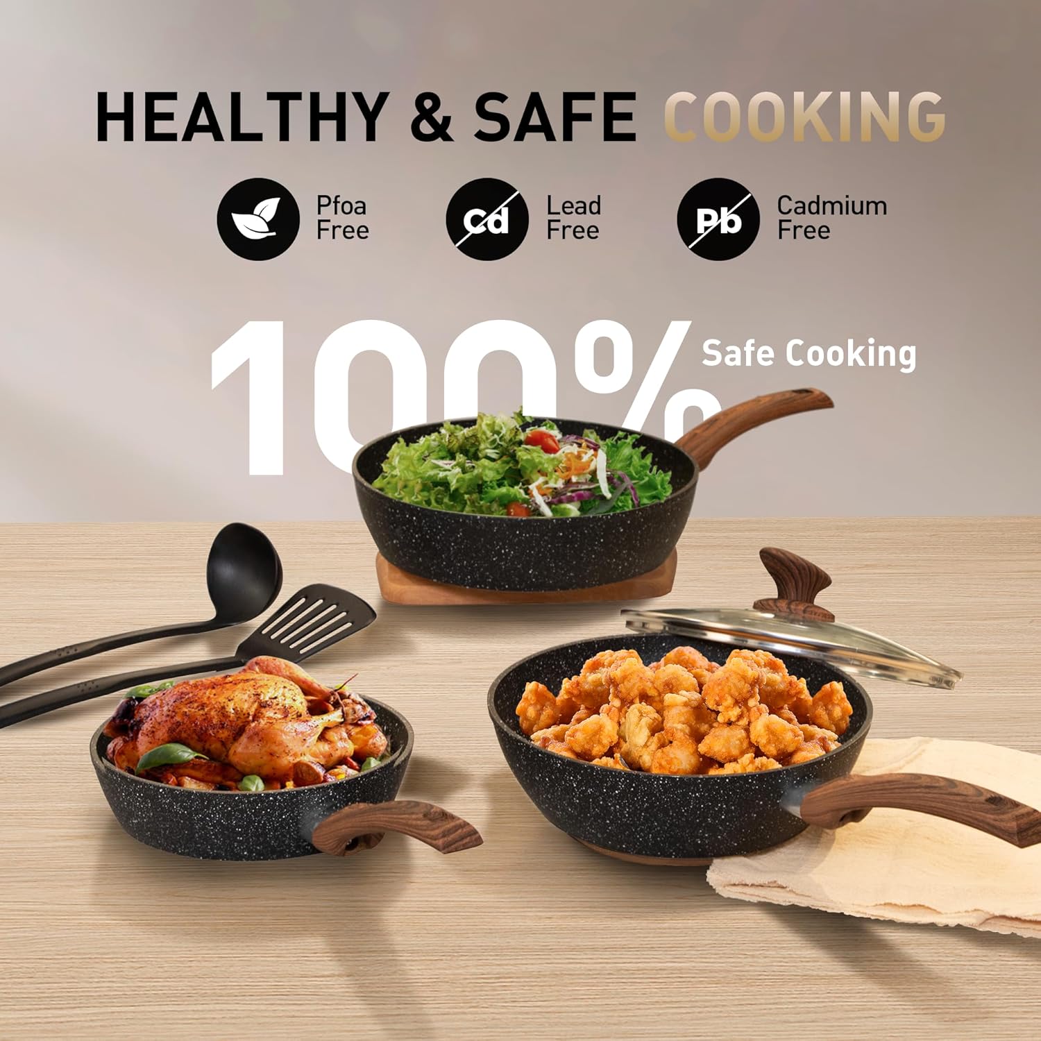 Pots and Pans Set Non Stick, 12 Piece Kitchen Cookware Sets, Black Granite Induction Compatible Cookware Set, Pot and Pan Sets for Cooking Nonstick