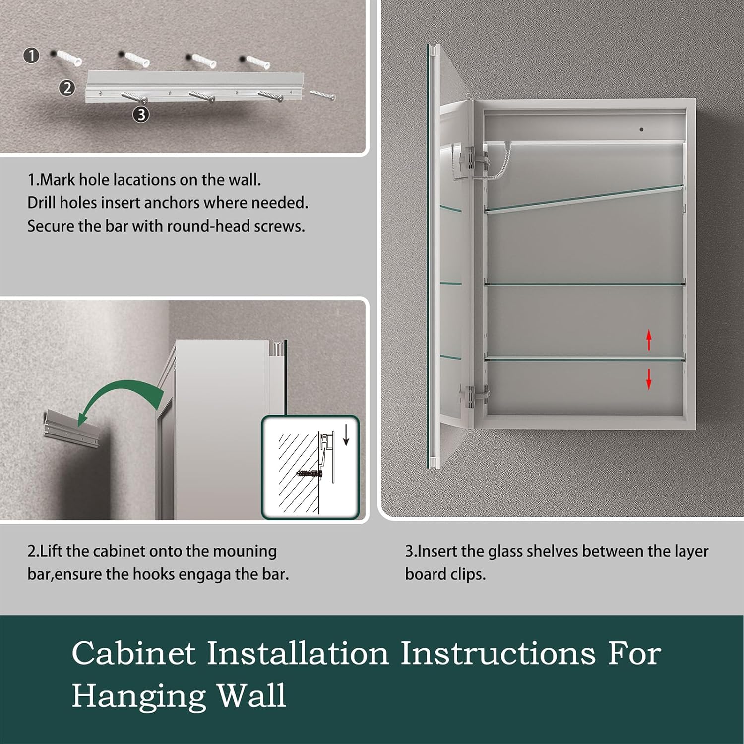 Bathroom Medicine Cabinet with Mirror, 20x30 Inch Led Medicine Cabinets with Lights, Defogger
