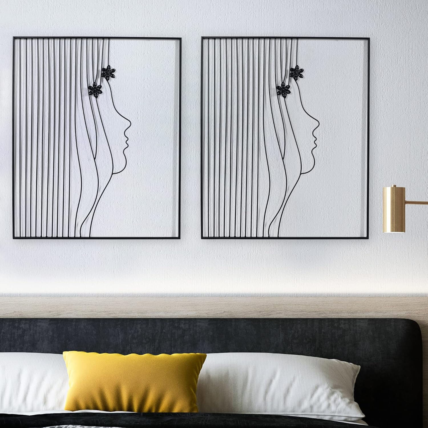 Minimalist Wall Decor Framed Abstract Wall Art, 19 x 23 inch Black Metal Line Home Decor