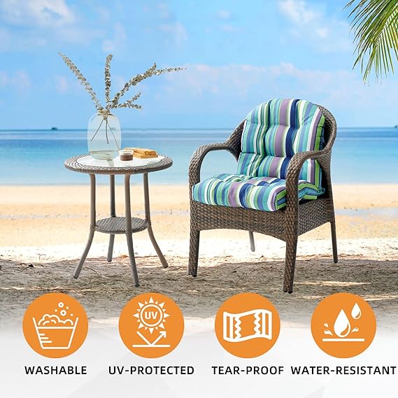 Chair Pads, Seat/Back Patio Cushions - Waterproof Solid Tufted Pillow, Indoor/Outdoor Pads with Ties