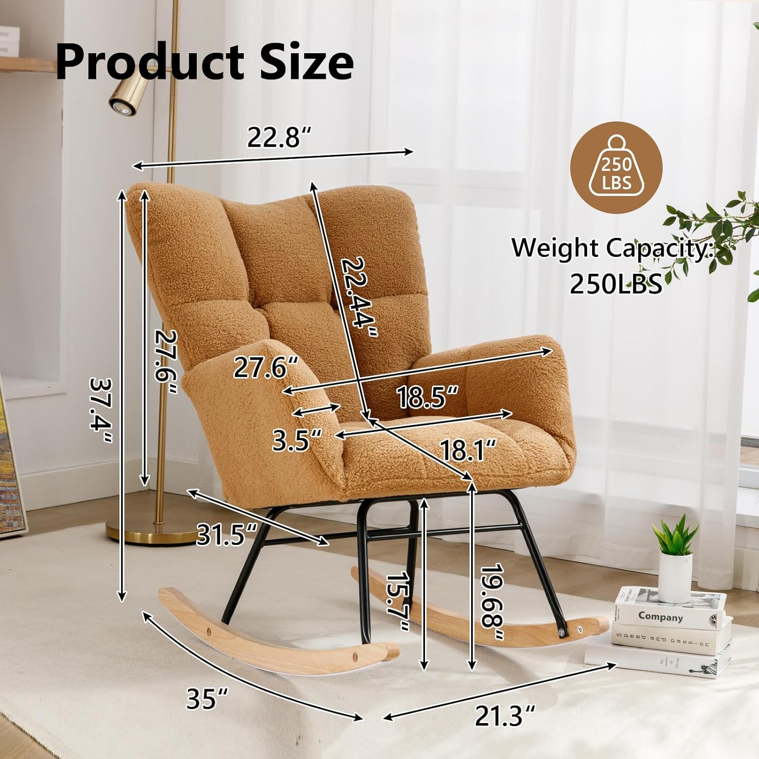 Nursery Rocking Chair Teddy Upholstered Glider Rocker Rocking Accent Chair Padded Seat with High Backrest Armchair Comfy Side Chair for Living Room Bedroom Offices (Blue Velvet)