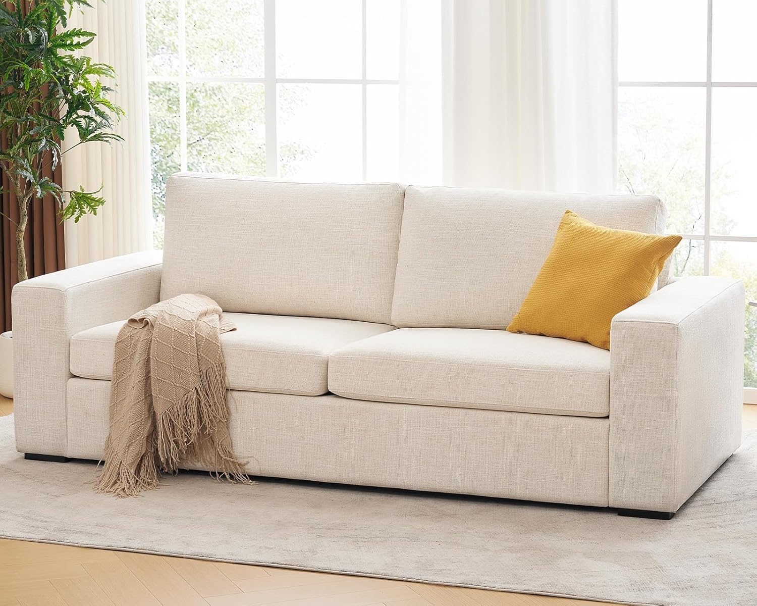 85" Luxury 3 Seater Sofa Couch for Living Room, Modern Upholstered Faux Leather Sofas Couches with Extra Deep Seats&Removable Cover, Comfy Sofa Couch