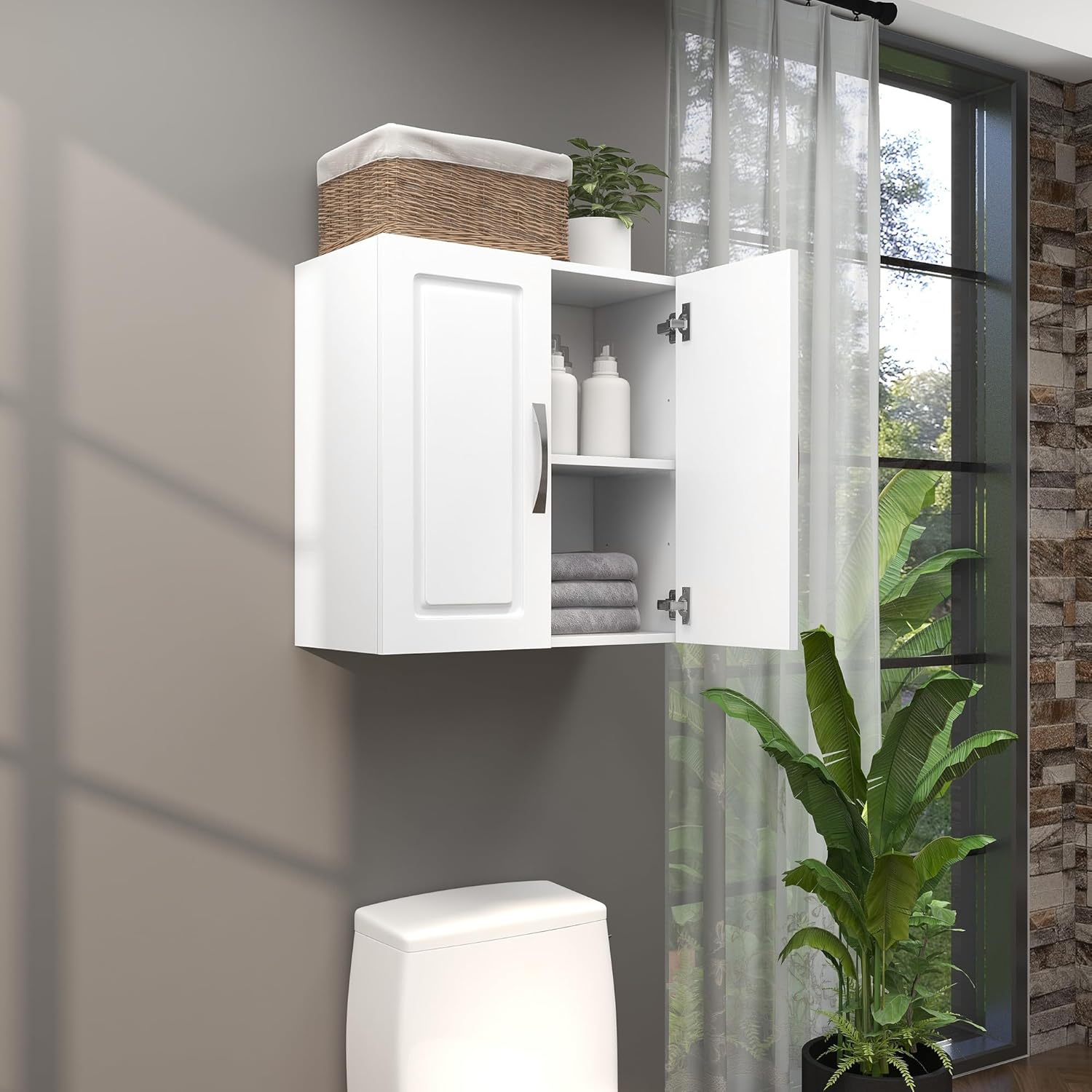 White Storage Cabinets, Bathroom Wall Cabinet Laundry Room Cupboard Over Toilet Space Storage Cabinet