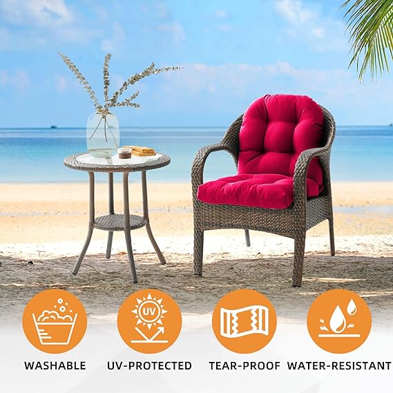 Chair Pads, Seat/Back Patio Cushions - Waterproof Solid Tufted Pillow, Indoor/Outdoor Pads with Ties