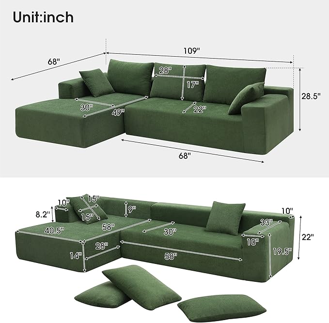 109" Modular Sofa Couch Convertible Sectional Sofa