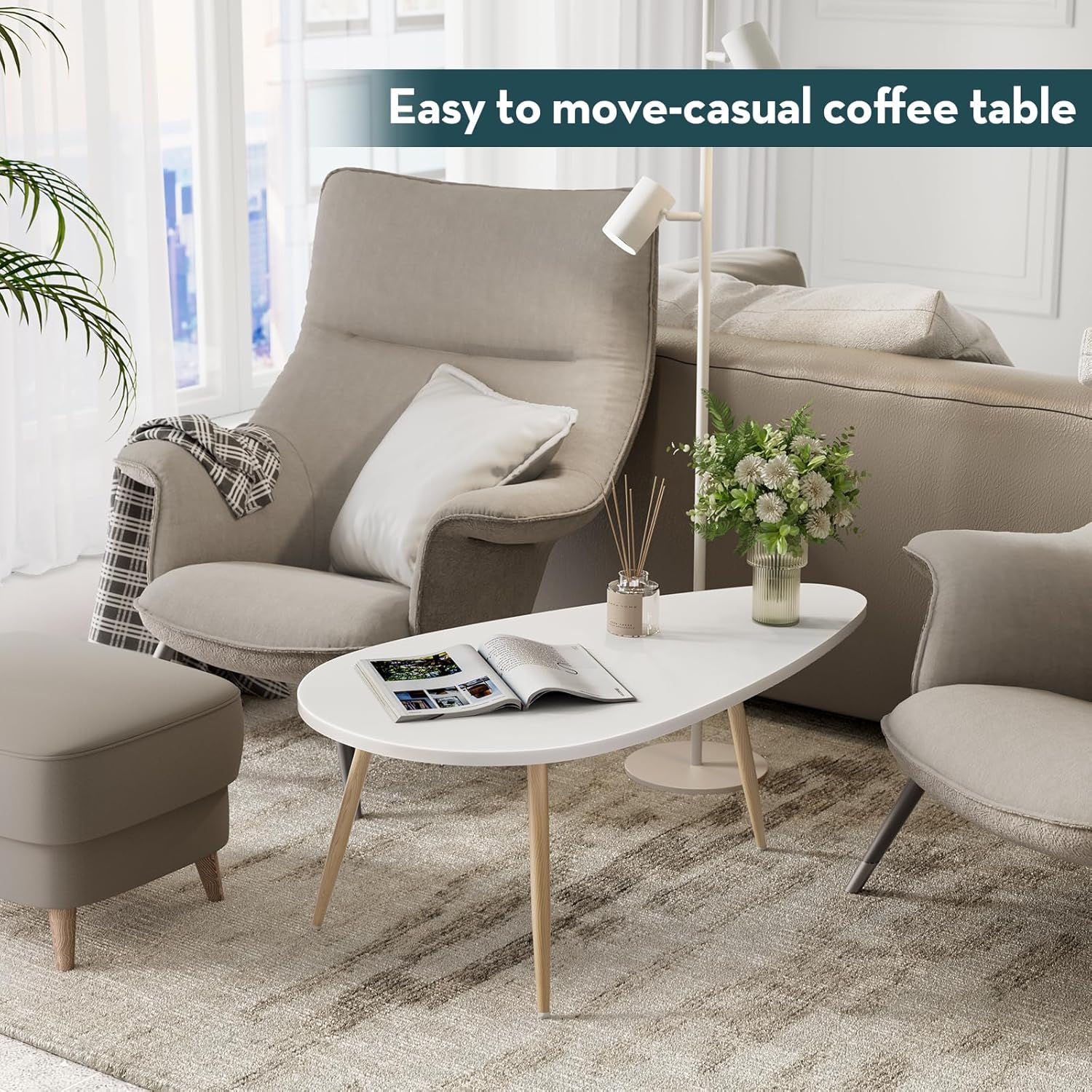 Modern Coffee Table White Coffee Tables for Small Space Unique Simple Oval Center Table