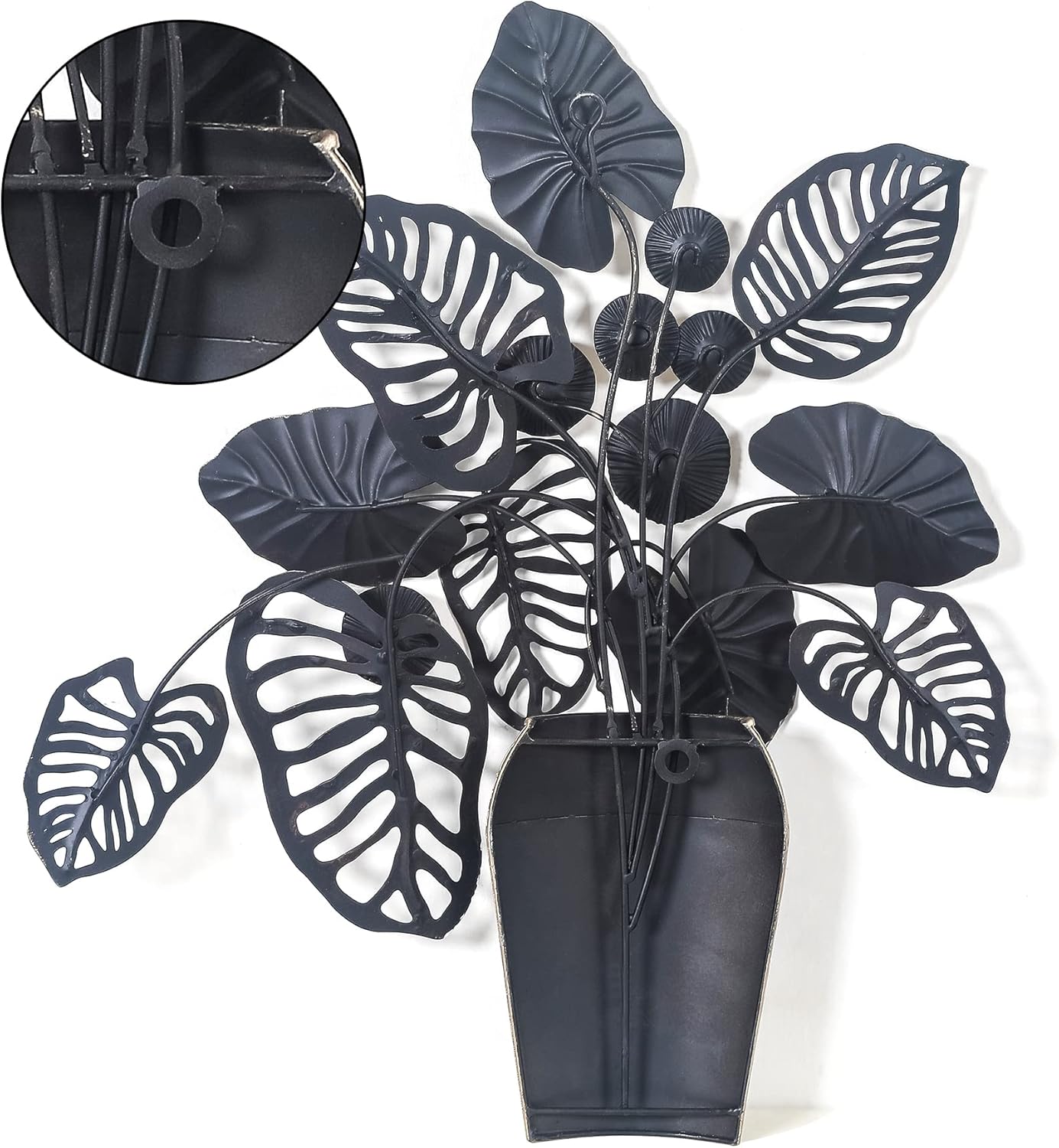 19 inch Metal Leaf Wall Decor in Vase Home Wall Art Sculptures