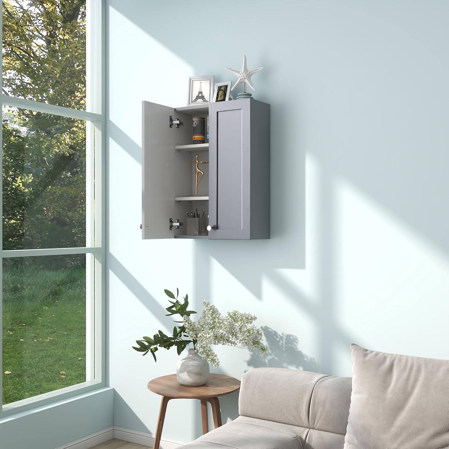 Bathroom Wall Cabinet, Over The Toilet Storage Cabinet, 19 x 27 inch Medicine Cabinet with Adjustable Shelves