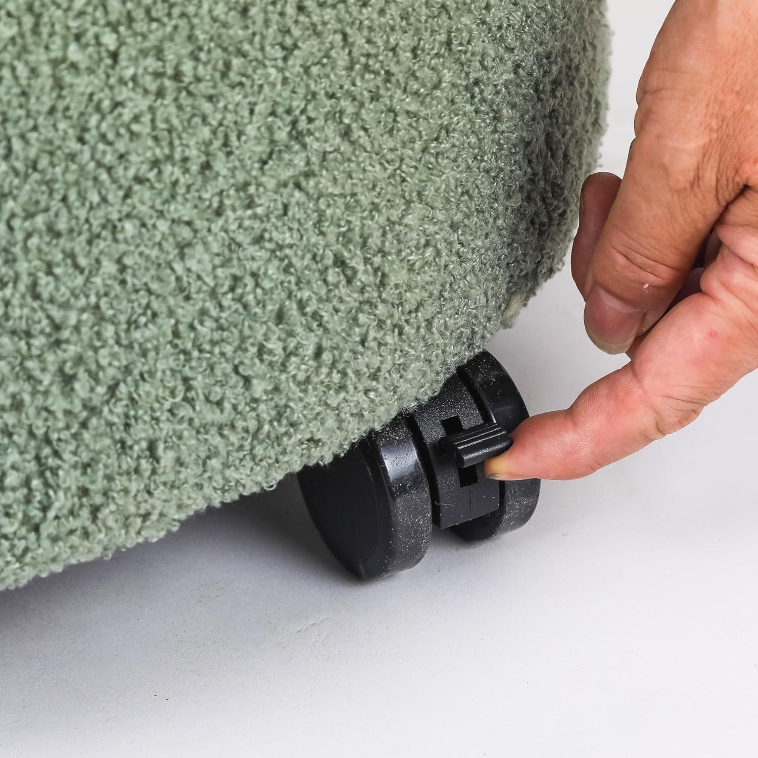 Teddy Fleece Cushion Round Button Tufted Storage Footstool, Height 16 Inches Storage Ottoman