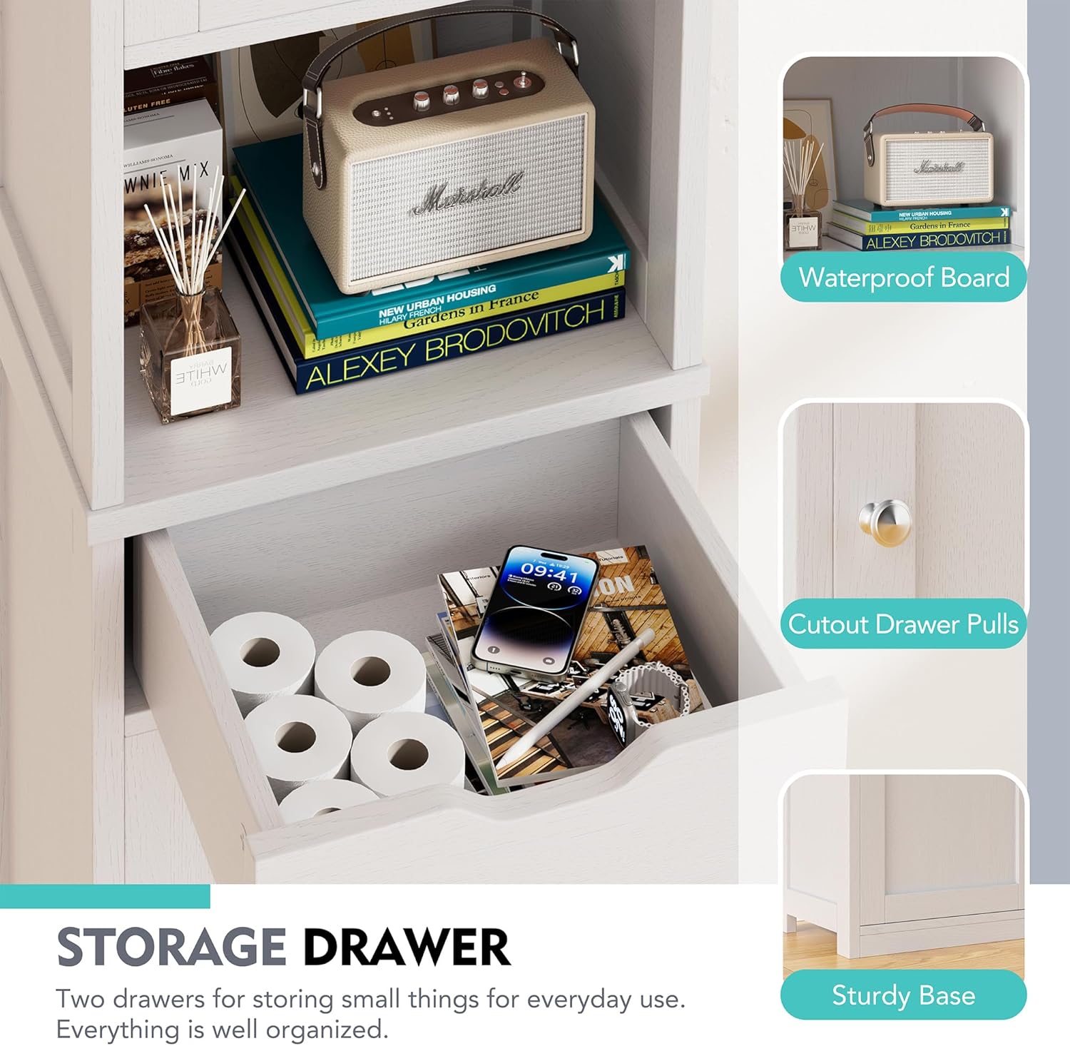 Tall Bathroom Storage Cabinet, 64”H Freestanding Storage Pantry Cabinet, Narrow Cabinet with Adjustable Shelves