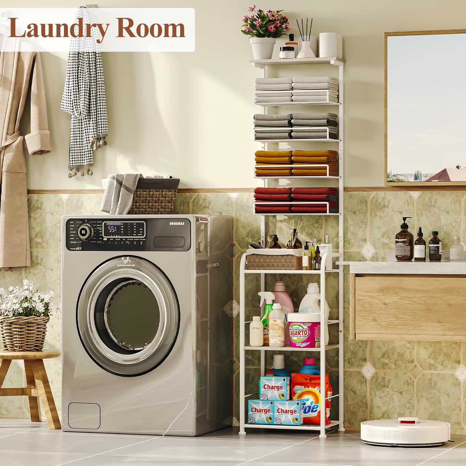 8-Tier Free Standing Towel Rack for Bathroom, Adjustable Height Towel Holder for Different Towel Sizes
