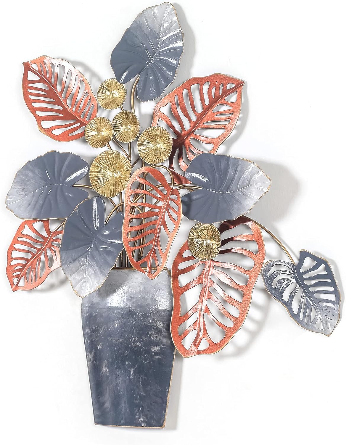 19 inch Metal Leaf Wall Decor in Vase Home Wall Art Sculptures