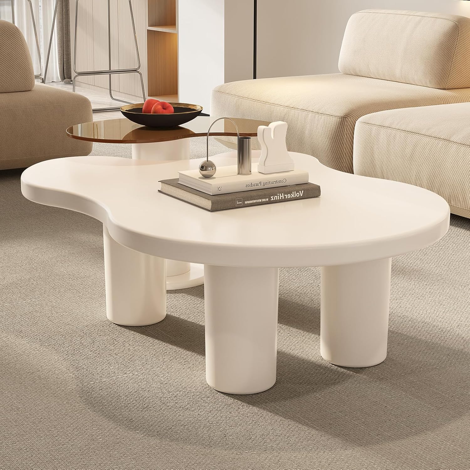 40.94" Modern Nesting Coffee Tables Set of 2, 2 in 1 Irregular Coffee Table, with Glass Top End Table for Living Room