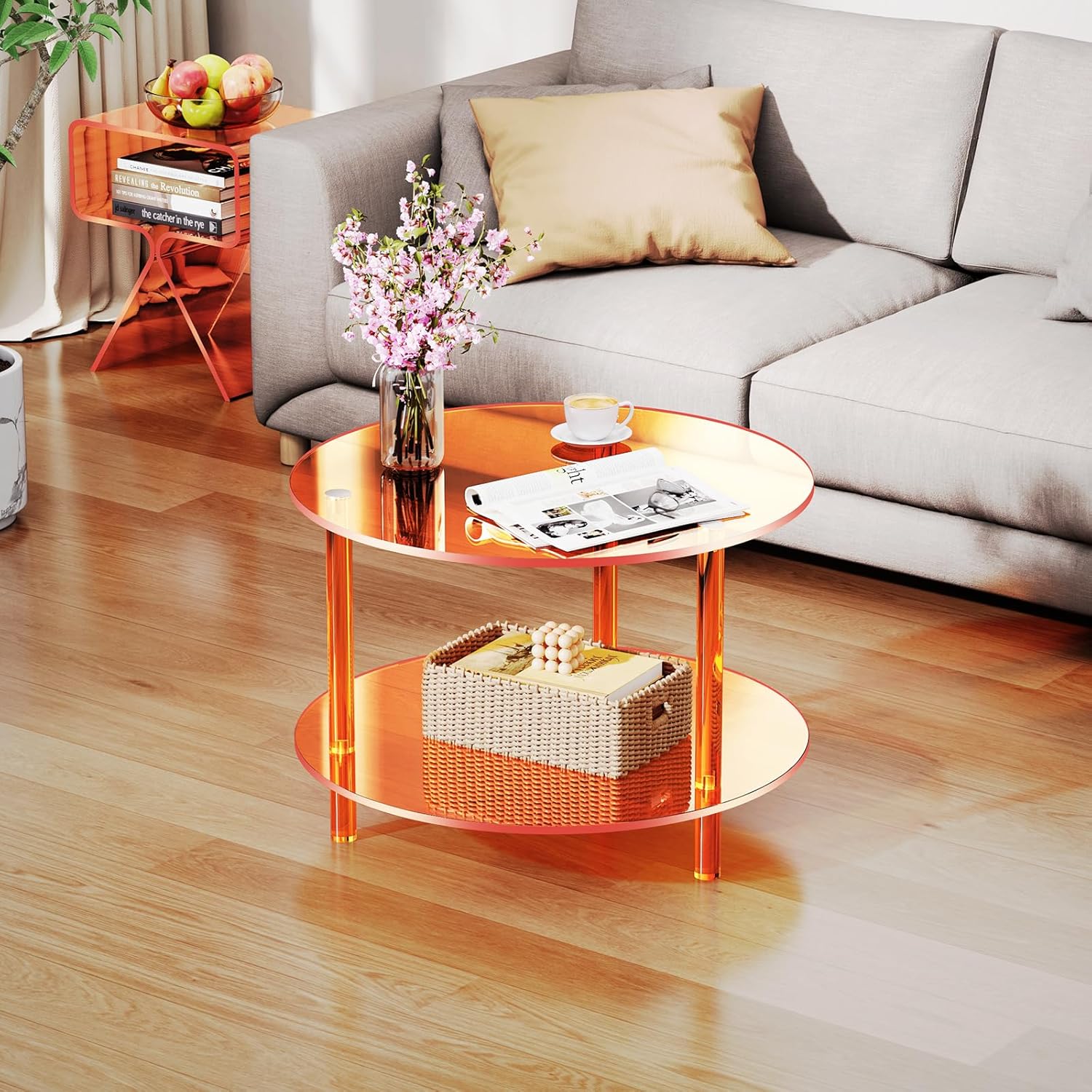 Acrylic Coffee Table, Small Round Modern Coffee Table