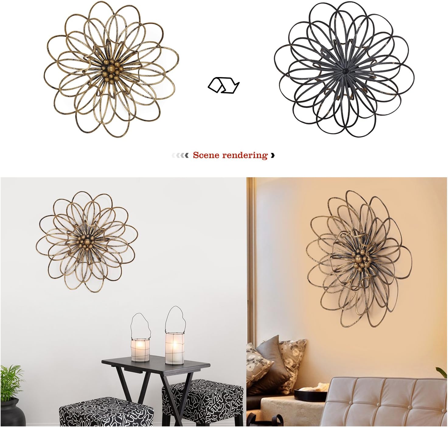 Metal Flowers Wall Decor, Modern Wall Art Decoration Floral Sculpture