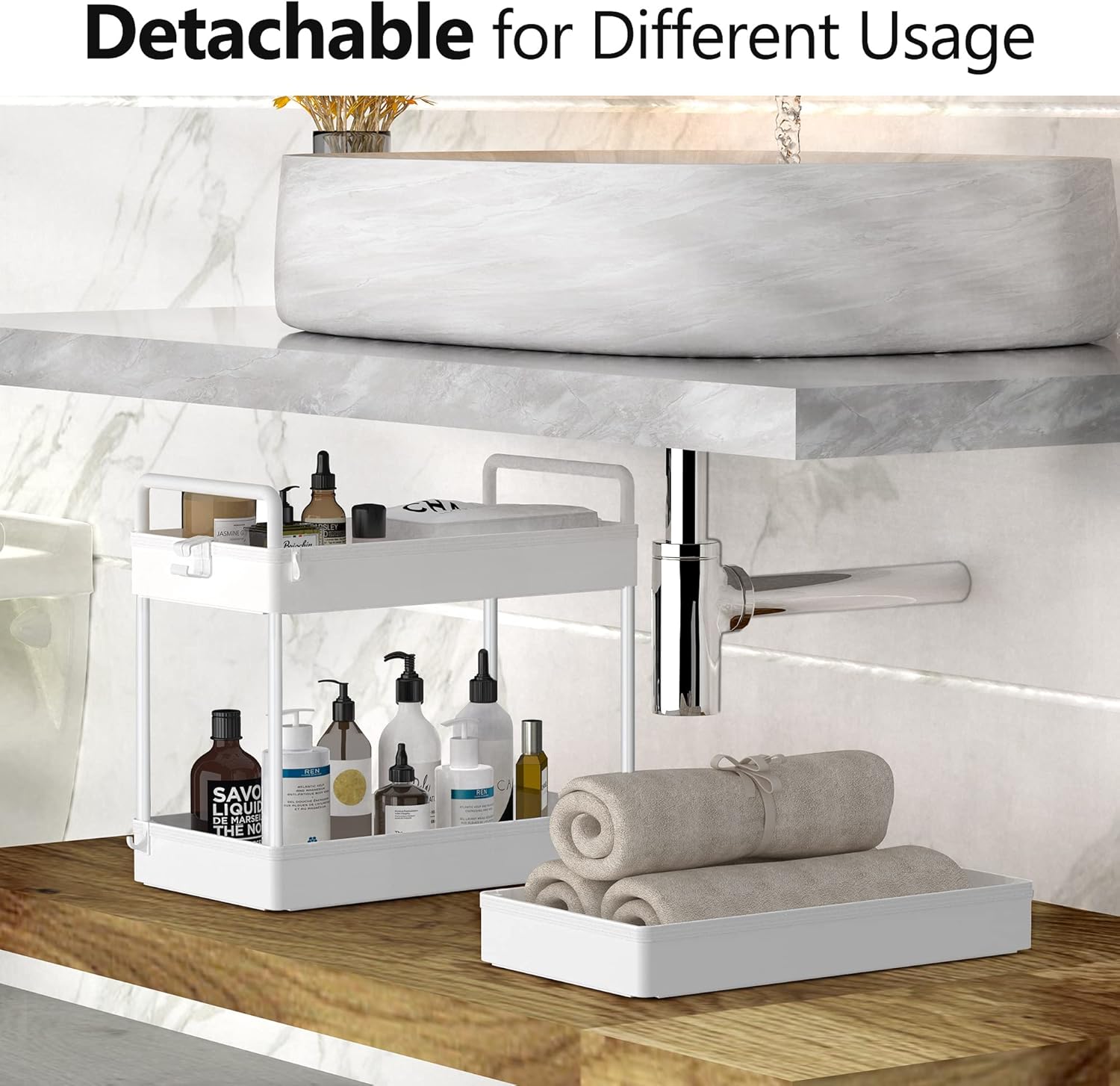 Rolling Storage Cart, 3 Tier Utility Cart Mobile Slide Out Organizer, Bathroom Standing Rack Shelving Unit