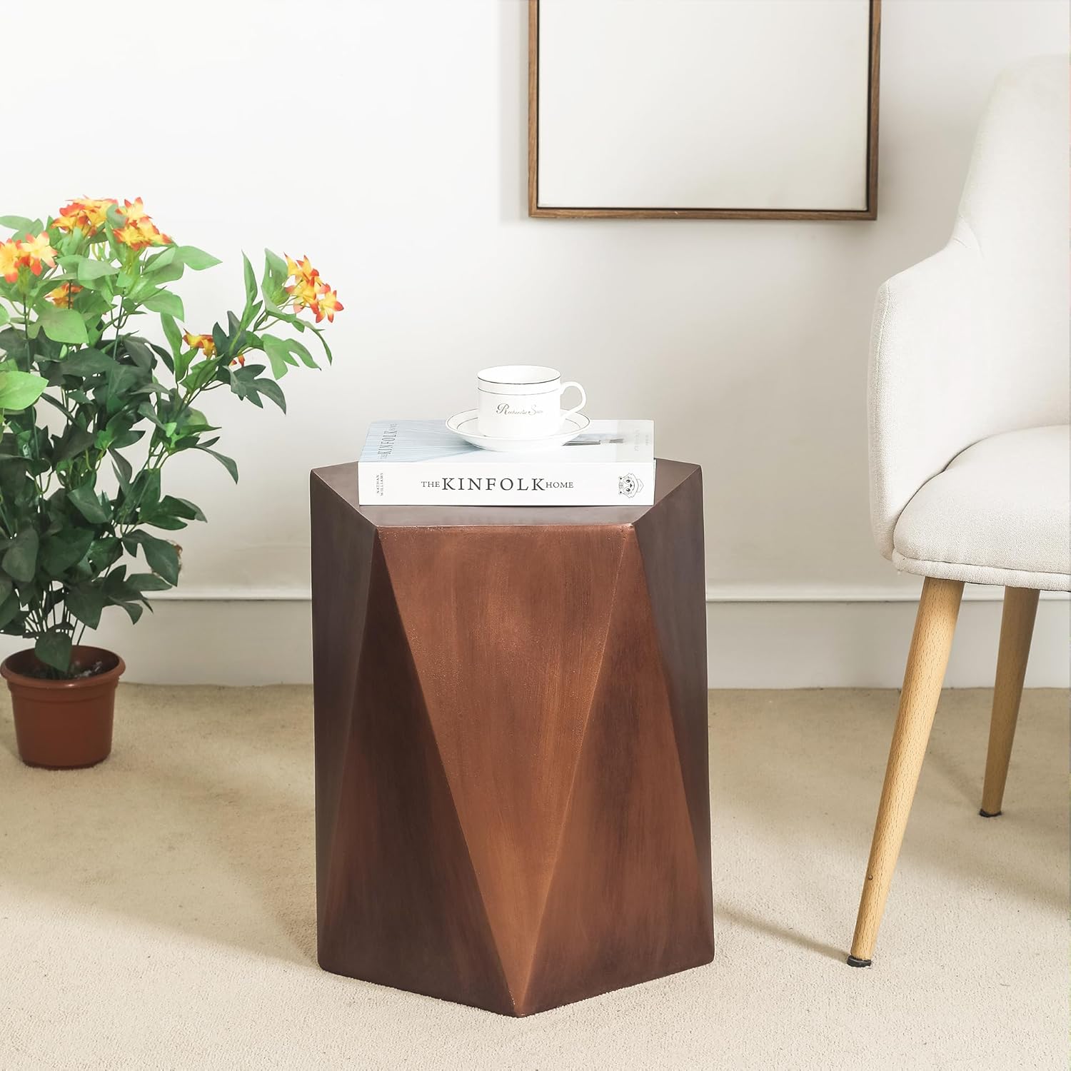 Concrete Outdoor Side, Accent End Coffee Table Plant Stand