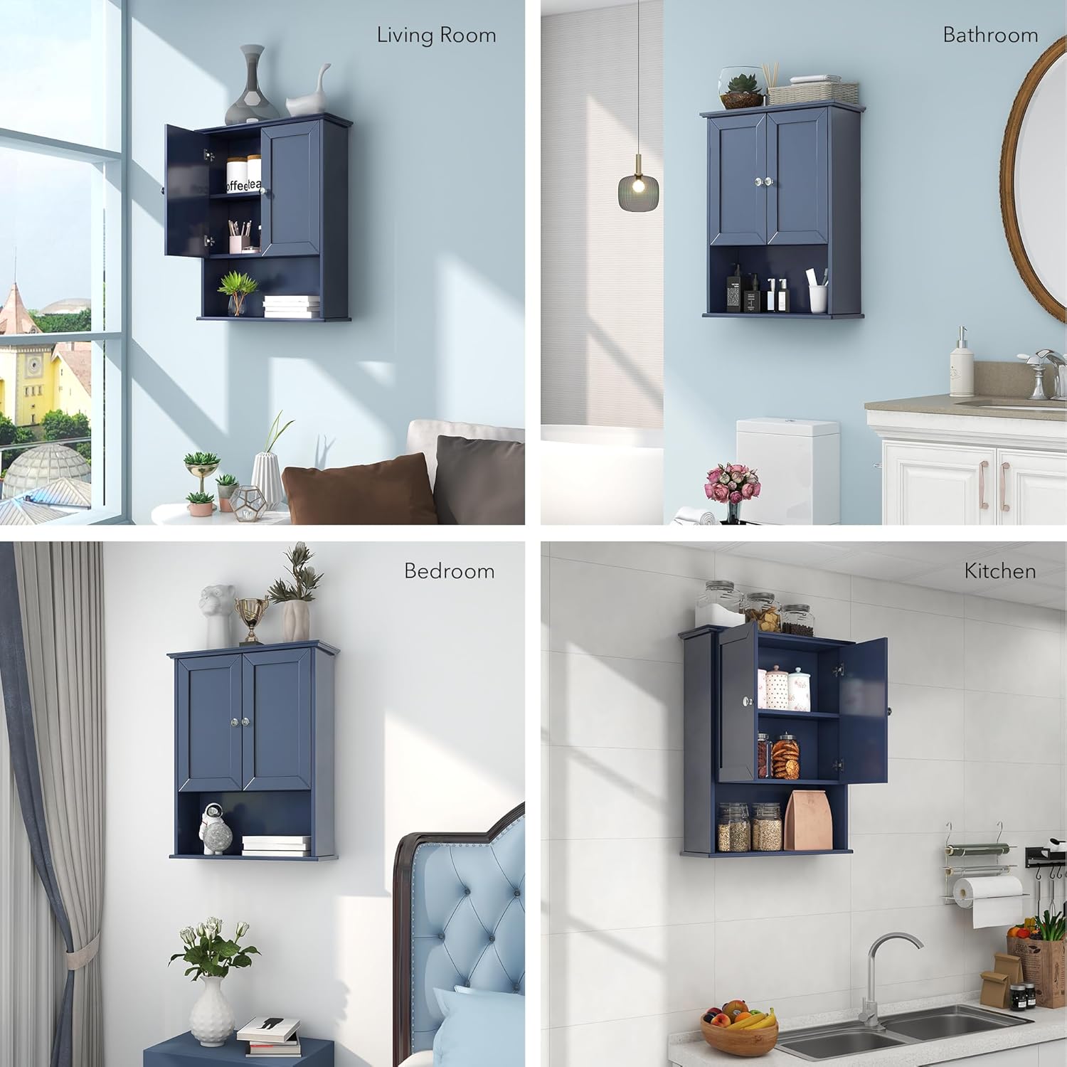 Bathroom Wall Cabinet Navy Blue Over Toilet Storage Cabinets 24x30 in Above Toilet Wood Medicine Cabinets