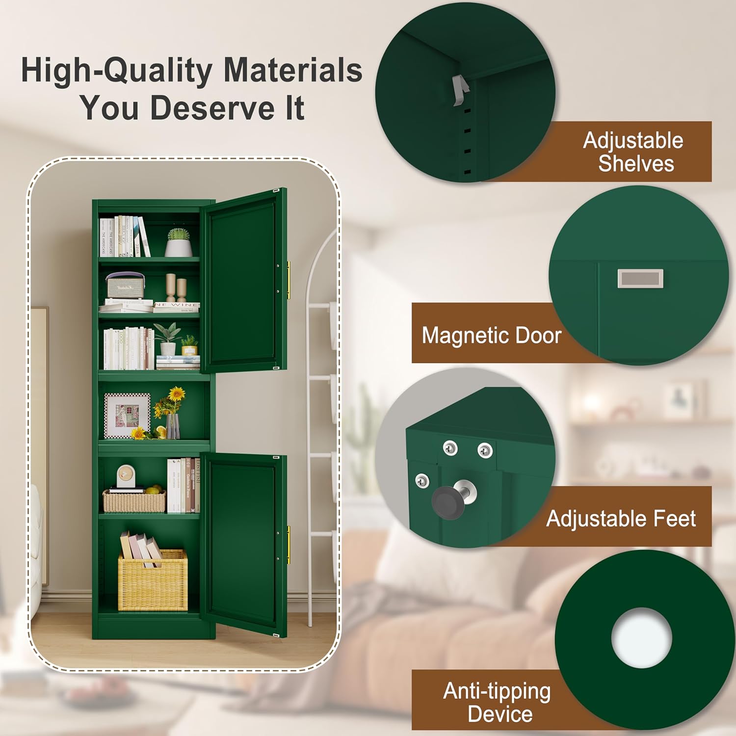 Tall Bathroom Storage Cabinet, 67" H Slim Corner Floor Cabinet with 2 Doors and 3 Adjustable Shelves, Small Space Narrow Bathroom Organizer