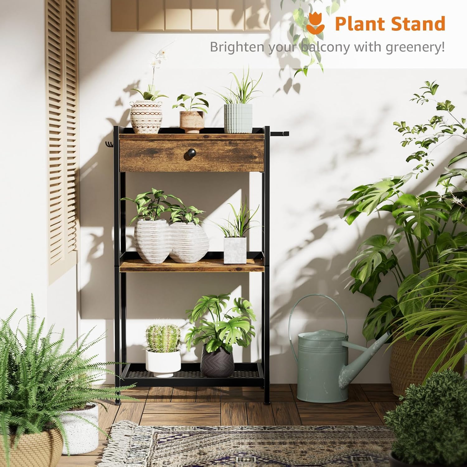 Farmhouse Bathroom Standing Shelf - Floor Freestanding Ladder Storage Shelves Organizer with Drawer Toilet Paper Holder