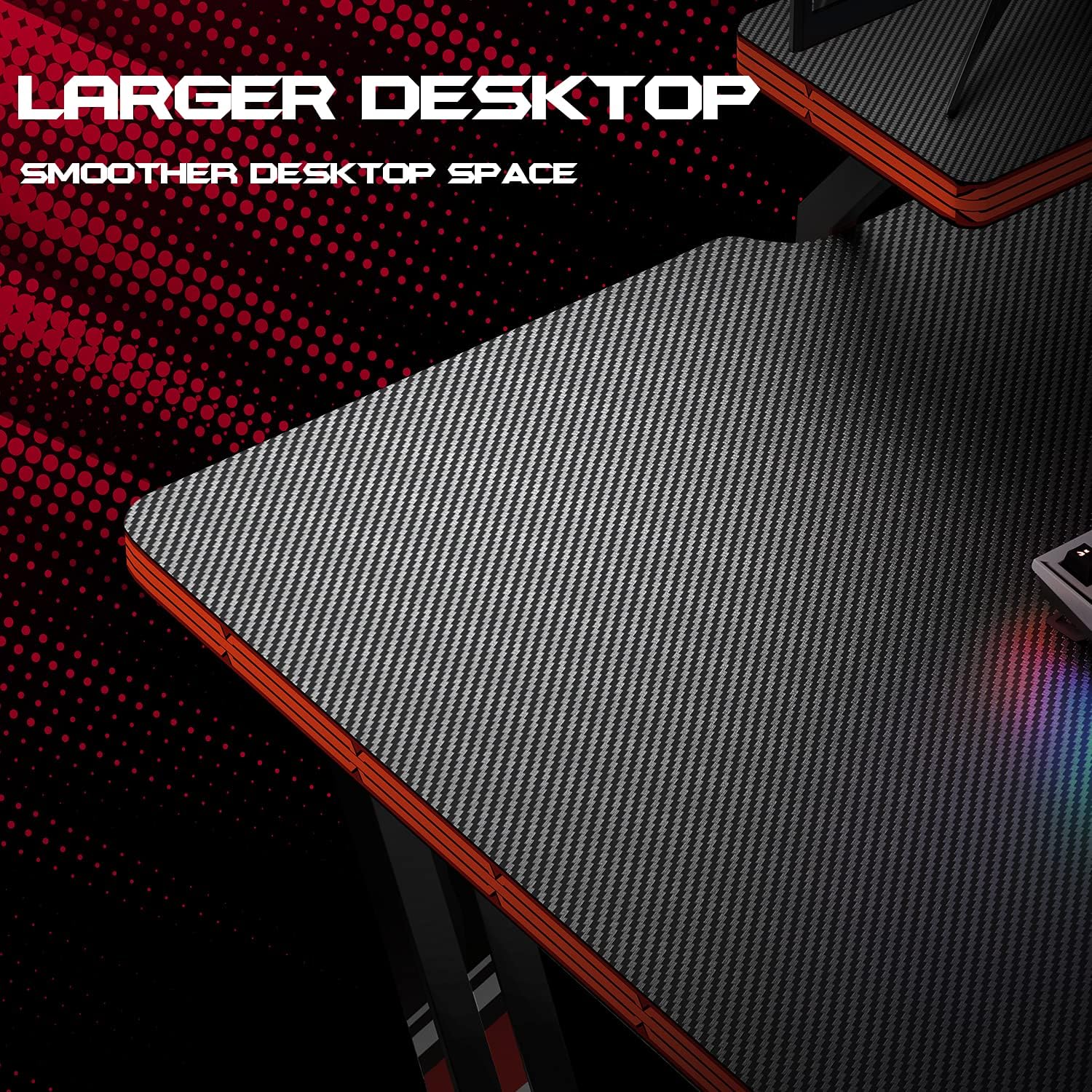 47 inch Gaming Desk PC Computer Table Racing Style Home Office Desk Z Shaped Carbon Fiber Desktop Gamer Workstation with Monitor Stand Cup Holder and Headphone Hook