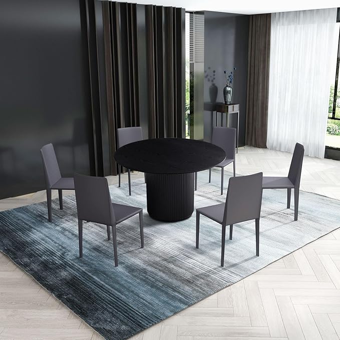 47.24" Round Wood Dining Table, Modern Kitchen Table with Wooden Pedestal Base