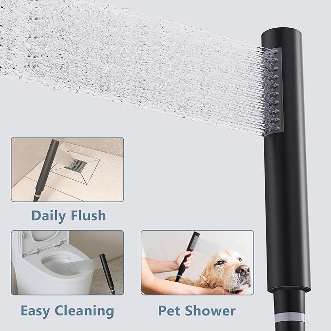 Floor Mount Bathtub Faucet Freestanding Tub Filler Standing High Flow Shower Faucets Shower Mixer Taps, Swivel Gooseneck Spout with Cylinder Handheld Matte Black