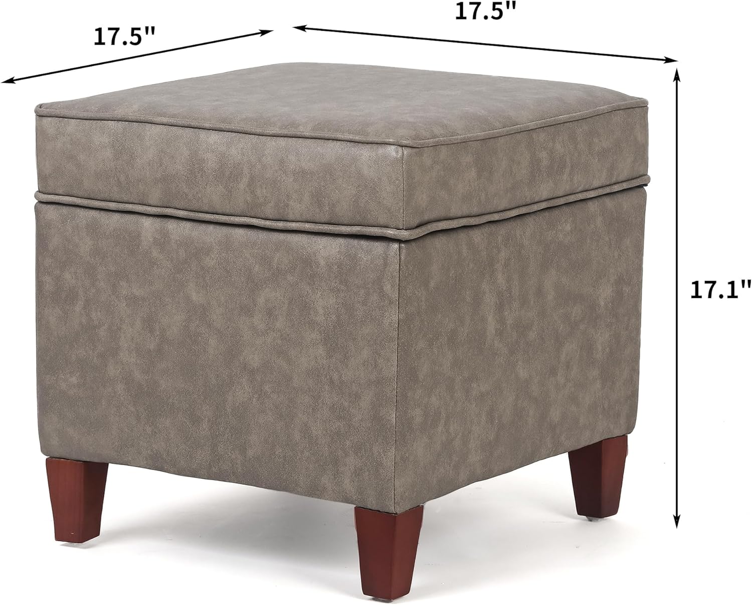 17.5" Square Faux Leather Ottoman with Storage - Upholstered PU Foot Rest - Flip Top Footstool