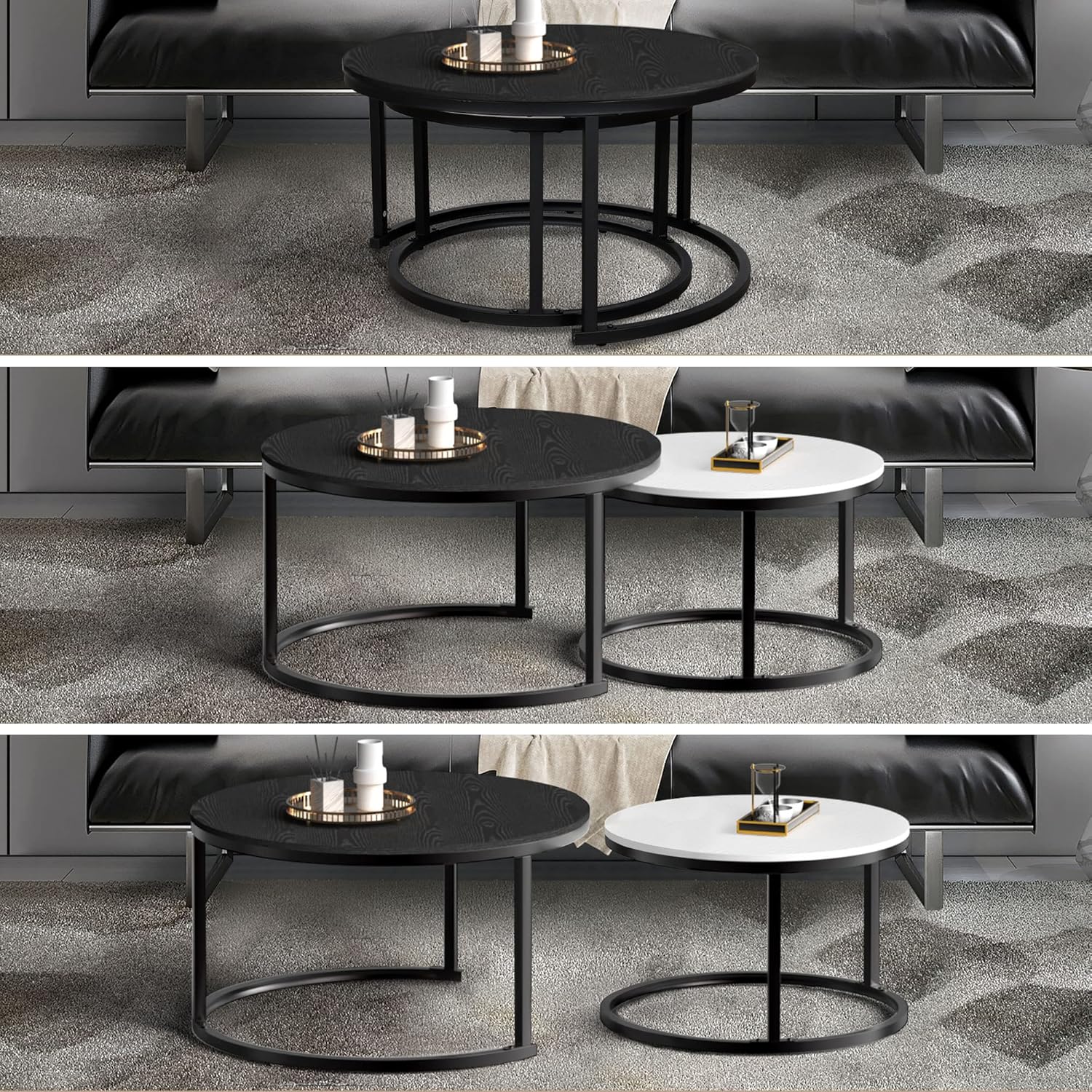 Round Coffee Table Set of 2 End Table for Living Room