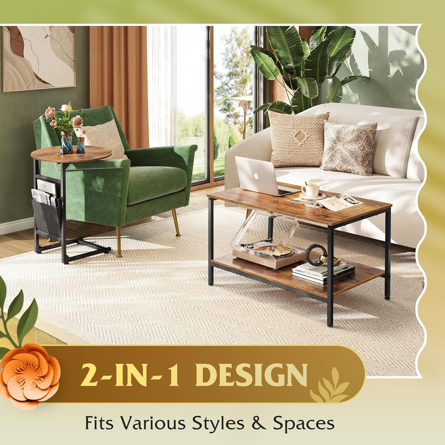 Coffee Table, 31.3" and 18.7" Small Coffee Tables for Living Room
