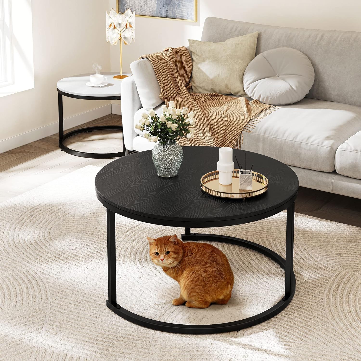 Round Coffee Table Set of 2 End Table for Living Room