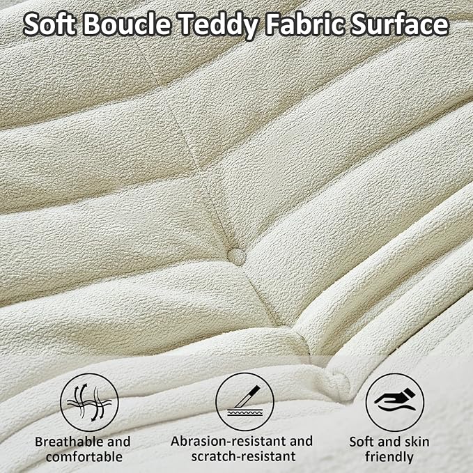 Armless Fireside Chair, Oversized Soft Boucle Teddy Floor Lounge Sofa