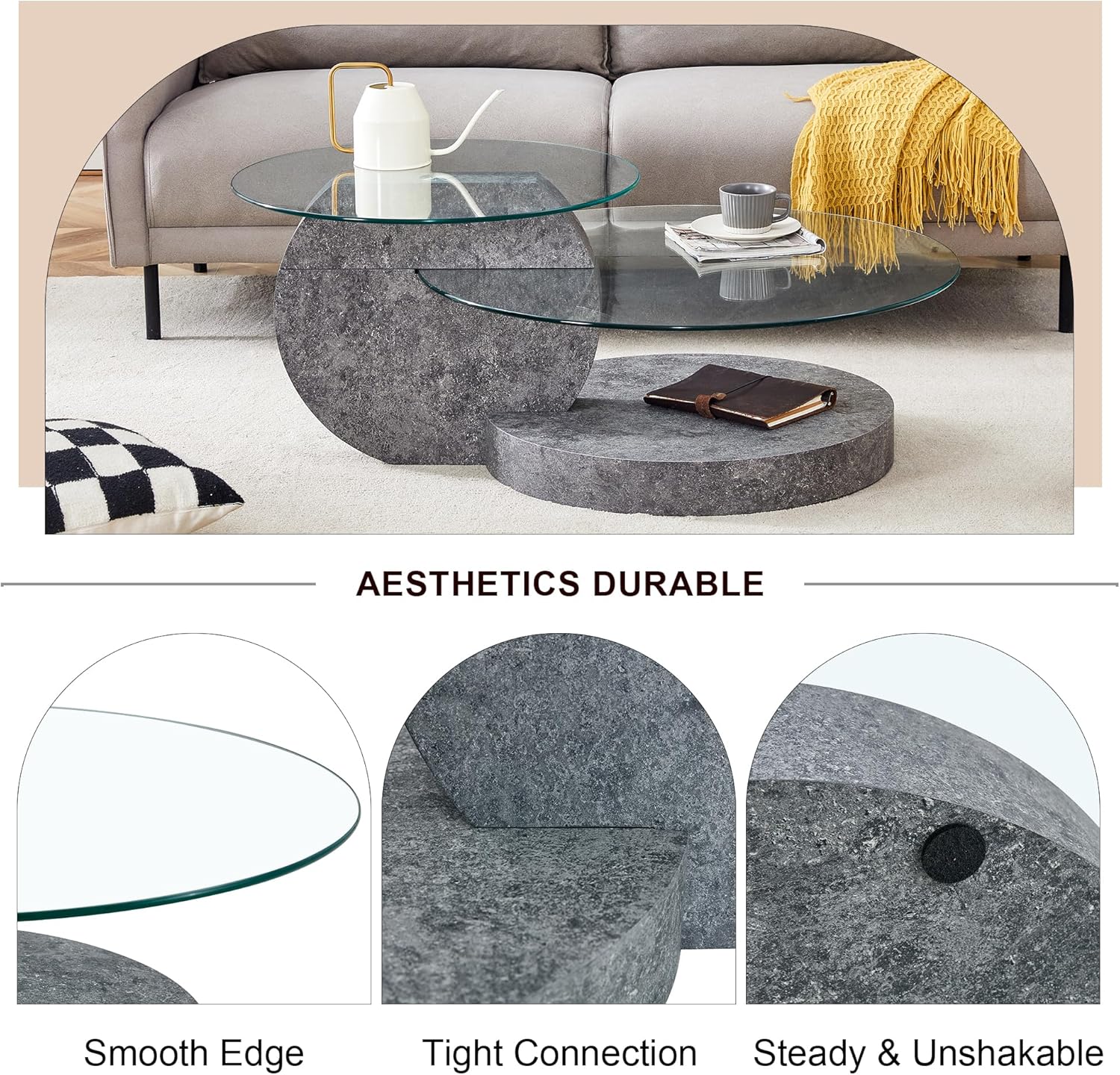 Glass Coffee Tables Round Coffee Tables for Living Room Modern 3 Tier