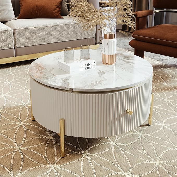 31.5" Round Coffee Table with Storage, Modern Round Coffee Table