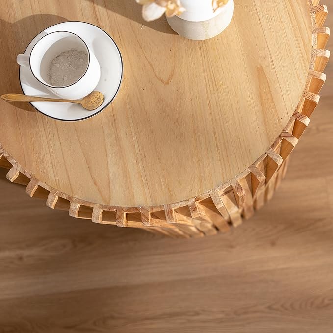 Retro Fashion Style Cylindrical Coffee Table with Vertical Texture Relief Design