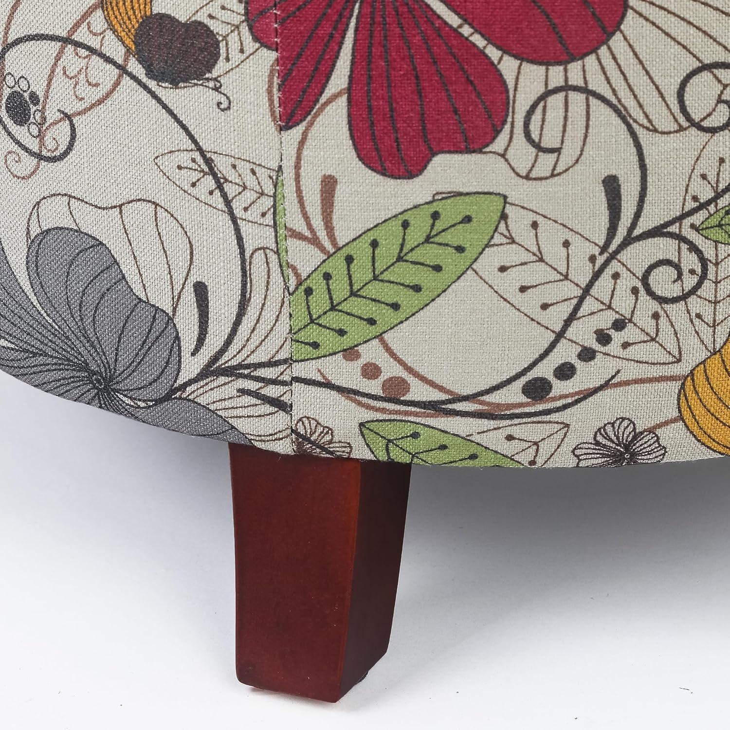 17" Height Round Storage Ottoman, Modern Linen Fabric Cushion Footstool