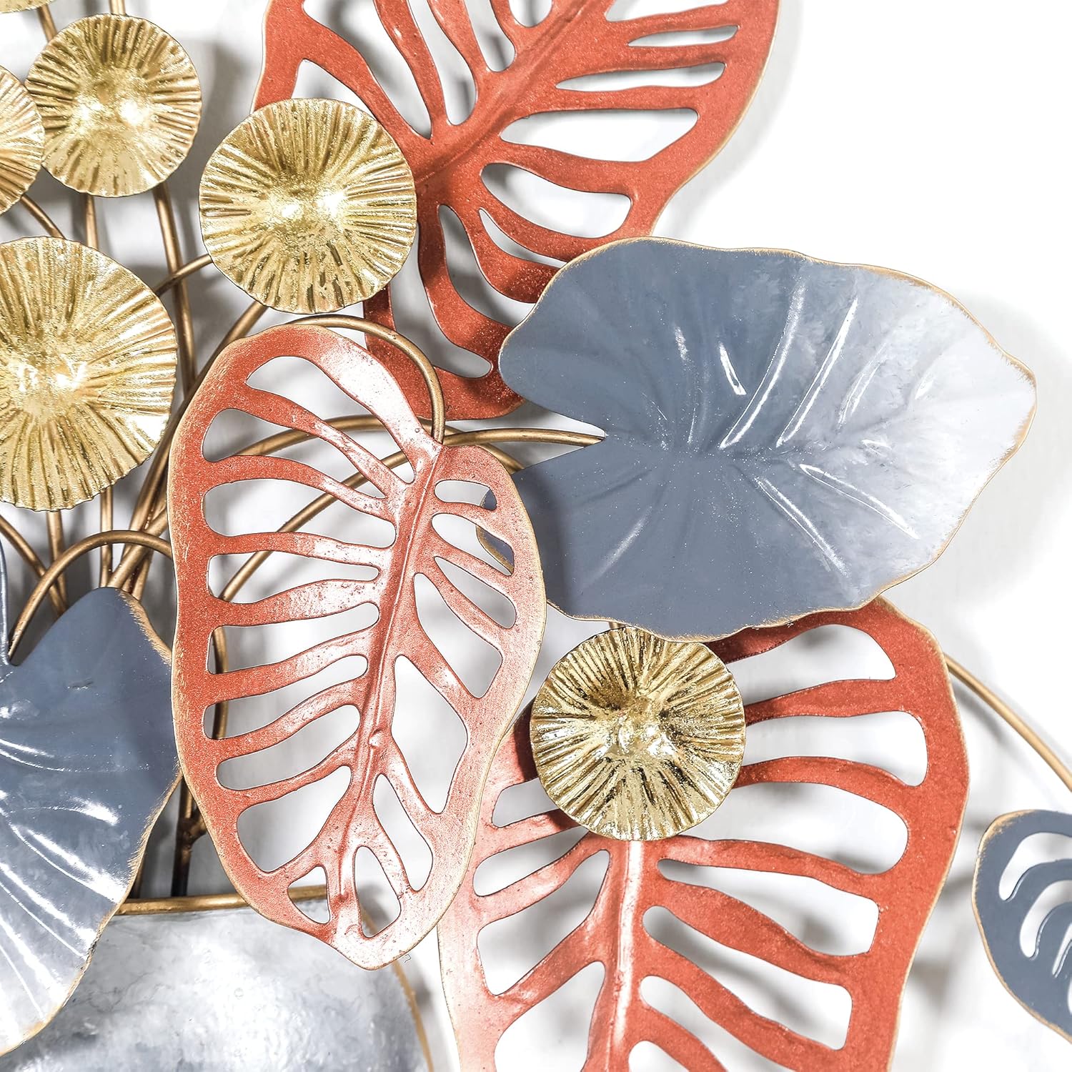 19 inch Metal Leaf Wall Decor in Vase Home Wall Art Sculptures