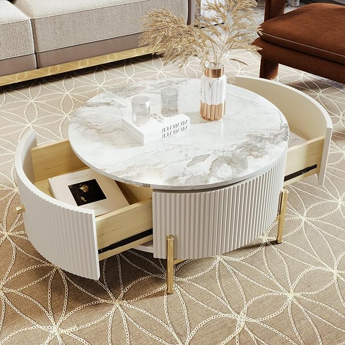 31.5" Round Coffee Table with Storage, Modern Round Coffee Table